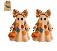 Générique Décor d'halloween Fantôme Patchwork Vintage Éclairé, Figurine De Table À LED, Ornements Mignons pour Fête, Maison, Salle De Bain, Cheminée, Bureau, Table D'intérieur(2pcs)