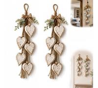 Générique Décoration murale en forme de cœur à suspendre, cœur rustique en bois à accrocher au mur, en bois naturel et jute, décoration murale d'intérieur pour porche, entrée, porte d'entrée (A#*2)