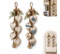 Générique Décoration murale en forme de cœur à suspendre, cœur rustique en bois à accrocher au mur, en bois naturel et jute, décoration murale d'intérieur pour porche, entrée, porte d'entrée (A#+B#)