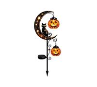 Générique Décorations d'halloween Extérieur, Piquet Solaire Jardin Chat Noir Lune Croissante avec 2 Lanternes Citrouille Lumineuses, Lampadaire Décoratif LED Étanche pour Fête d'halloween