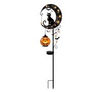 Générique Décorations d'halloween Extérieur, Piquet Solaire Jardin Lune Croissante Chat Noir Chauve-Souris Étoiles avec Lanterne Citrouille Lantern, Lampadaire Décoratif LED Étanche Fer Forgé