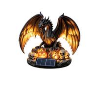 Générique Décorations d'halloween Extérieur, Statue Dragon Gardien Ailé Piquet Solaire Jardin avec Citrouille Lumineuse et Crânes, Lampe LED Décorative Résine Étanche