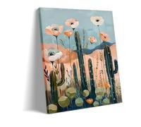 Générique Désert En Fleur Tableau Sur Toile Cactus Et Fleurs Pastel Turquoise Et Pêche Paysage Floral Impression Pour Salon Chambre Décor Moderne (1,40x60cm Toile enroulée)