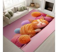 Générique Dessin Animé Effet 3D Doux Tapiss Animal Cosy Imprimé Tapis Chat Roux Pelote de Laine Lavable Tapis de Antidérapant pour Salon Chambre, Bureau 80 x 150 cm