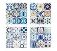 Générique Dessous de Plat en Céramique, Motif Carreaux de Ciment Vintage, Multicolore Bleu, Set de 4 Pièces, 20x20cm
