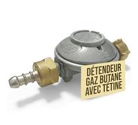 Générique Détendeur Gaz Butane avec Tétine 28 mbar Sécurité Limiteur Débit - Raccord Fileté G.2 Bouteille 13 kg - Sortie Mâle 20x150 - pour Réchaud, Gazinière, Chauffage - Conforme Norme NF en 16129