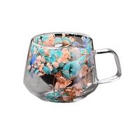 Générique Double Glass Coffee Cup - 200ml Thermal Coffee Glass, Heat Proof Double Layer Mug, Floral Fusion Transparent Tea Cup, Anti Burn Insulated Beverage, Soft Edge Round Drinkware, Espresso Milk
