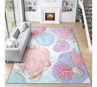 Générique Doux Rêveur Enfantin Girly Tapis Poil Court Lavable Antidérapant | Rose Violet Coquillages Perles Tapis 60 x 90 cm pour Salon Chambre Salle a Manger D'enfant Décoration D'intérieur