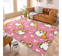 Générique Doux Tapis Chambre d'enfant Décoration 160x230 cm Antidérapant Antifouling Corgi Animal Tapis Salon Chambre à Coucher, Paillasson, Lavable en Machine, Ne Perd Pas Ses Poils, Rose