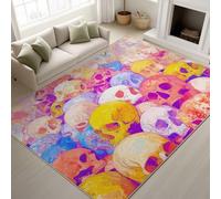 Générique Durable Tapis Crâne Coloré Abstrait Douces Tapiss Graffiti Art de Rue Abstrait Ne Perd Pas Ses Poils Moderne Original Accrocheur Tapis 90 x 150 cm Chambre Gaming Multicolore