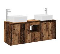 Générique Ensemble Armoire Salle De Bain 3 Pc Bois Ancien | Bois d'ingénierie et acier,lavabos muraux sans trous,2 forets inclus,meuble mural central,portes à charnières,tiroirs,design