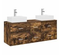 Générique Ensemble Armoire Salle De Bain 3 Pc Chêne Fumé Mural | Deux vanités, cabinet central, installation flexible évier, montage mural, bois d'ingénierie et acier, deux forets inclus
