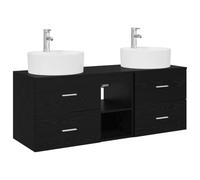 Générique Ensemble Armoire Salle de Bain 3 pc Noir avec 2 Lavabos Muraux | Bois d'ingénierie,design mural,installation flexible,forets inclus,rangement spacieux,style moderne