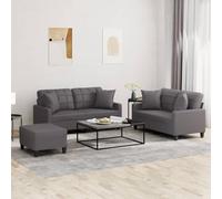 Générique Ensemble canapé 3 pièces Gris Similicuir avec Pouf, canapé Angle Confortable et Coussins décoratifs, Structure Robuste en contreplaqué et métal, Facile à Nettoyer