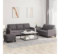 Générique Ensemble canapé 3 Places avec Pouf Gris, Similicuir Durable, Structure contreplaqué et métal, siège rembourré Confortable, Repose-Pied Polyvalent pour Salon