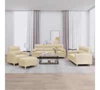 Générique Ensemble canapé 4 pièces avec Pouf et Coussins crème, Tissu Durable et Respirant, Structure contreplaqué et métal Robuste, oreillers cylindriques décoratifs, Repose-Pied