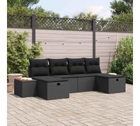 Générique Ensemble Canape Jardin 6 Pieces Noir Poly Rattan | Modulable, 2 Sieges Centraux, 2 Canapes Angle, 2 Repose-Pieds, Coussins Amovibles, Exterieur