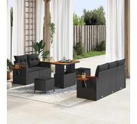 Générique Ensemble Canape Jardin Polyrotin Noir 10 Pieces avec Coussin | Cadre Acier Laque, Bois Acacia Massif, Housse Amovible, Modulaire, Exterieur