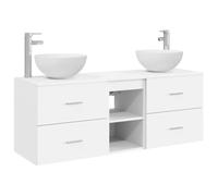Générique Ensemble d'armoire de Salle de Bain 3 pc Blanc | Design mural,2 tiroirs,étagères multiples,bois d'ingénierie et acier,forets inclus