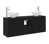 Générique Ensemble d'armoire de Salle de Bain 3 pc Noir 129 x 35 x 80 cm | Meuble mural, bois d'ingénierie et acier, portes à 90°, tiroirs, compartiments, montage mural, assemblage simple