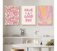 Générique Ensemble de 3 belles affiches décoratives roses avec des coeurs abstraits, et des impressions sur toile «Sunrise», une décoration murale colorée, une chambred'adolescent (21 * 30CM)