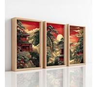 Générique Ensemble de 3 Décorations Murales Traditionnel., Impression HD pour Salon Chambre à Coucher, Posters Temple Coucher De Soleil Majestueux Rouge, Sans Cadre Tableau Mural 29.7 x 42 cm