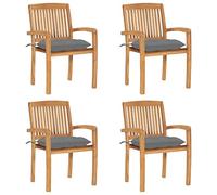 Générique Ensemble de 4 chaises de Jardin empilables en Teck Solide avec Coussins, Design à Lattes élégant pour Salle à Manger intérieure ou extérieure, Confortables et faciles à Entretenir