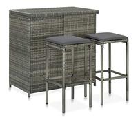 Générique Ensemble de Bar 3 pièces résine tressée Gris, Tabouret Haut avec Coussin d'assise et Repose-Pied intégré, Table de Bar avec Deux étagères de Rangement, Cadre en Acier Solide