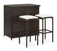 Générique Ensemble de Bistro 3 Pièces Marron, Table Bar avec Résine Tressée et Cadre Acier, Tabouret Haut avec Coussin Amovible et Repose-Pied, Étagères de Rangement pour Usage Quotidien