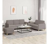 Générique Ensemble de canapé 3 pièces avec Coussins Taupe, canapé Lounge 3 Places et Pouf en Tissu Durable, Structure contreplaqué et métal, Assise Confortable rembourrée, Design Compact