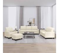 Générique Ensemble de canapé Similicuir crème 4 pièces avec Pouf, canapé Angle Confortable et Structure Robuste en contreplaqué et métal, résistant aux Taches, Facile à Nettoyer, Charge Max