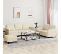 Générique Ensemble de canapés 3 pcs Similicuir crème avec Pouf, canapé 3 Places Confortable et Repose-Pied, Structure Robuste en contreplaqué et métal, résistant aux Taches, Facile