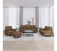 Générique Ensemble de canapés 4 pièces avec Coussins Marron en Tissu, canapé d'angle Confortable avec Pouf Polyvalent pour Salon
