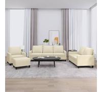 Générique Ensemble de canapés 4 pièces Similicuir crème avec Coussins, canapé Angle et Pouf, Structure Robuste en contreplaqué et métal, Confortable pour Salon
