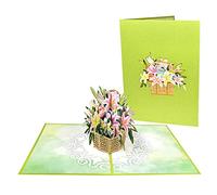 Générique Ensemble de cartes de voeux de panier de fleurs de Pâques 3D, carte d ' invitation de saison de printemps pour le festival du nouvel an, fête de vacances, panier de fleurs de vœux