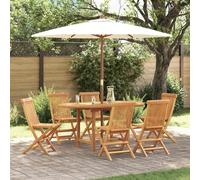 Générique Ensemble de Jardin 7 pièces Marron en Teck Massif, Table et chaises pour Repas extérieur jusqu'à 6 Personnes, Design Minimaliste Moderne avec Finition Naturelle, Entretien Facile.
