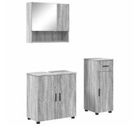 Générique Ensemble de Meubles de Salle de Bain 3 pièces Gris Sonoma | Bois d'ingénierie,pieds en métal,portes à charnières,design mural,style minimaliste,espace compact