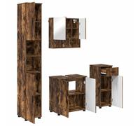 Générique Ensemble de Meubles de Salle de Bain 4 pc Chêne Fumé | Meuble sous-vasque mural,bois d'ingénierie,poignées métal,noir et brun,cabinet haut et bas,gain de place