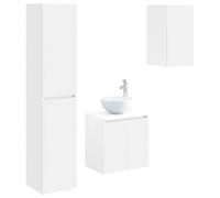 Générique Ensemble de Mobilier de Salle de Bain 3 pc Blanc Suspendu | Bois d'ingénierie,portes à charnières,lavabo et robinet ajustables,2 forets inclus,installation murale
