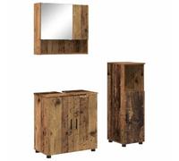 Générique Ensemble de Mobilier de Salle de Bain 3 pc Bois Ancien | Meuble mural, miroir, cabinet haut, portes à charnières, bois d'ingénierie et métal, montage simple