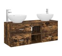 Générique Ensemble de Mobilier de Salle de Bain 3 pc Chêne Fumé Mural | Meuble sous évier mural, système de tiroirs, étagères, bois d'ingénierie, poignées en argent, rangement gain de place