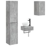Générique Ensemble de mobilier de Salle de Bain 3 pc Gris béton | Meuble monté sur le mur, unité de vanité et deux armoires, bois d'ingénierie, porte réversible, deux mèches incluses