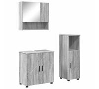 Générique Ensemble de Mobilier de Salle de Bain 3 Pc Gris Sonoma | Meuble vasque, miroir, cabinet haut, bois d'ingénierie, métal, portes à charnières, fixation murale, montage simple