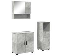 Générique Ensemble de Mobilier de Salle de Bain 3 Pièces Gris Béton | Meuble vasque, miroir, cabinet haut, bois d'ingénierie, métal, installation murale, portes à charnières