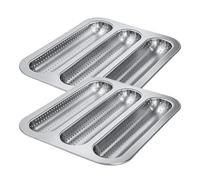 Générique Ensemble De Moules À Baguette | De Cuisson À Français Perforée Et Antiadhésive À 3 Cavités En Acier Au Carbone, 2 Pièces | Moule À À Hot Dog Et Mini Sandwich, Ustensiles De Cuiss