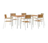 Générique Ensemble de Repas extérieur 7 pièces en Bois d'acacia Massif et Acier Inoxydable, Table et chaises Marron et Argent pour Jardin ou terrasse, Design Moderne