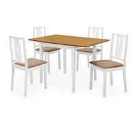 Générique Ensemble de Salle à Manger 5 pièces Blanc, Table Extensible en Bois d'hévéa Massif et 4 chaises avec Coussins, Design Intemporel et Durable, Facile à Assembler et à Nettoyer.
