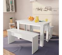 Générique Ensemble de Salle à Manger Blanc 3 pièces Comprenant 1 Table et 2 bancs en Bois d'ingénierie avec Bords PVC, Stable et Durable, Facile à Nettoyer et à Assembler avec kit Inclus.