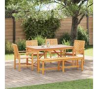 Générique Ensemble de Salle à Manger pour Jardin 6 pièces Marron, Set de Repas Moderne en Bois d'acacia Massif avec Table rectangulaire et chaises Assorties, idéal pour terrasse et Patio