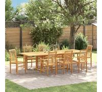 Générique Ensemble de Salle à Manger pour Jardin 9 pcs Marron, Table Extensible en Teck Massif et 8 chaises empilables, Set Repas extérieur 9 Places